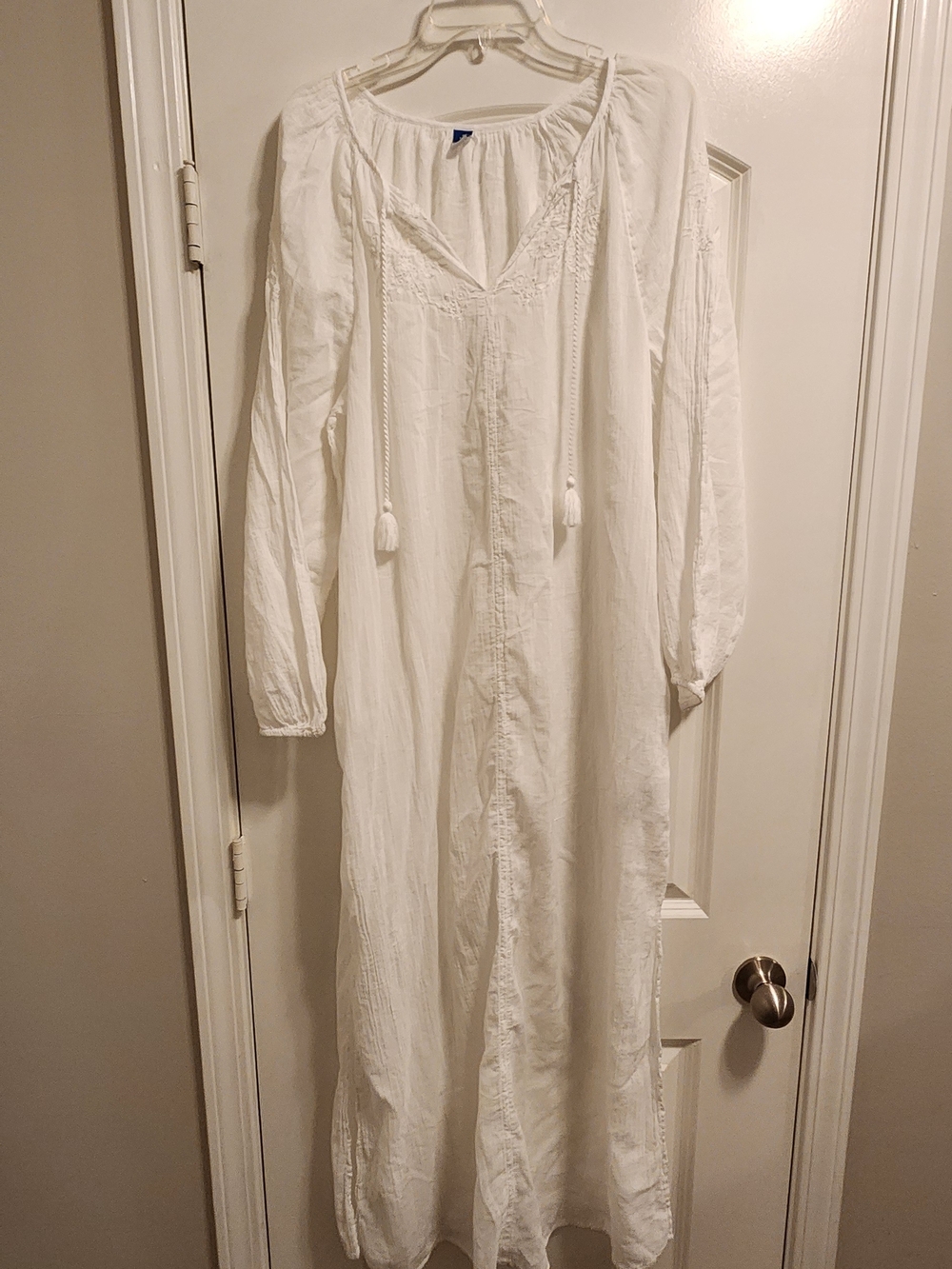 Old Navy White Gauze Peasant Maxi Swim Cover with Tassel Detail